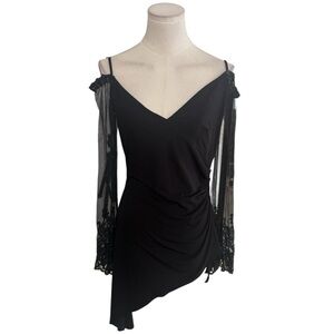 Vintage Janine of London Black Ruched Waist Mini Cocktail Party Dress 80's Sz M